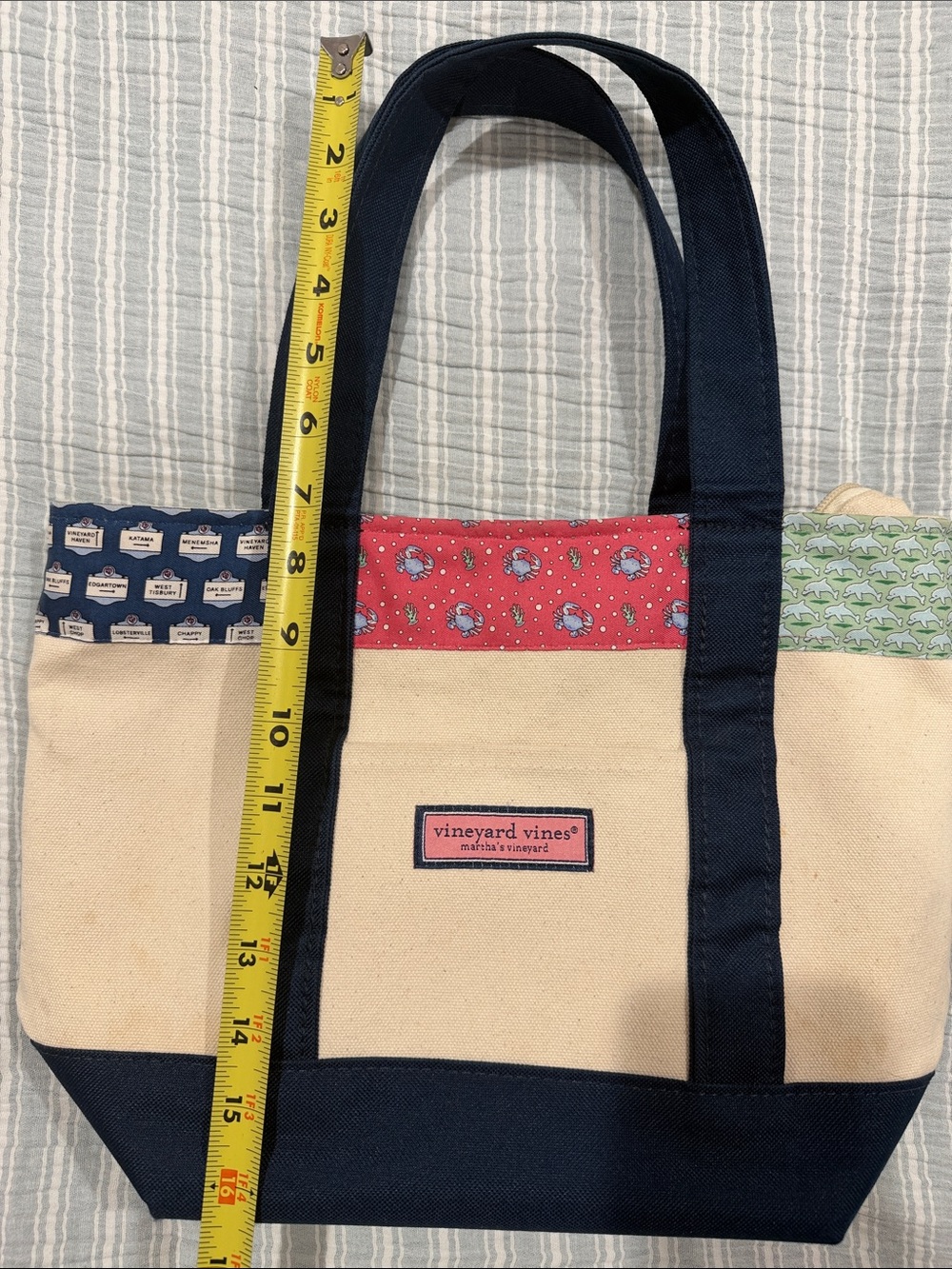 Vineyard Vines Cream Canvas Zipper Tote with Navy Trim and Multicolor Accents - Picture 8 of 11